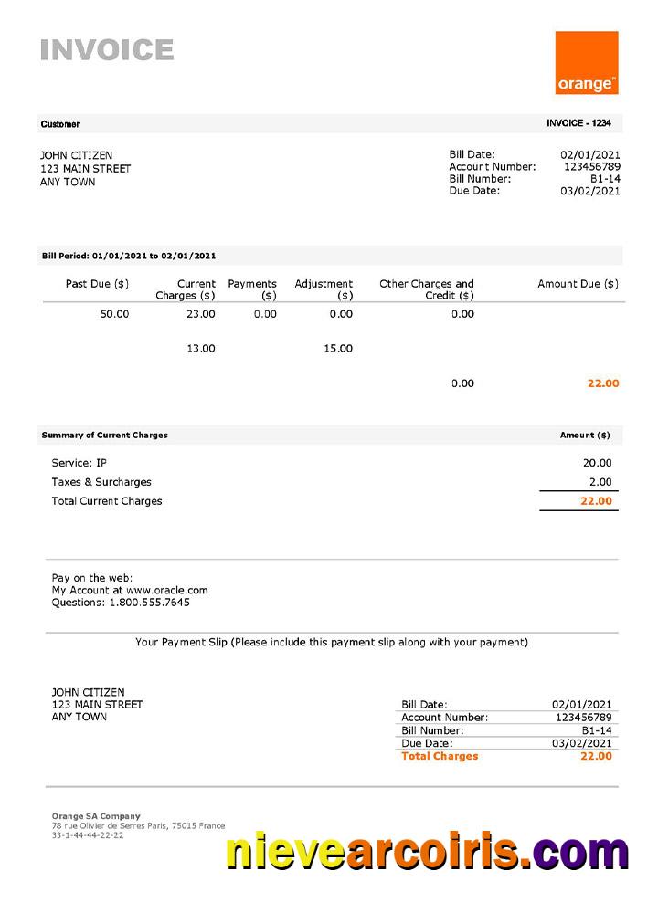 USA Orange invoice